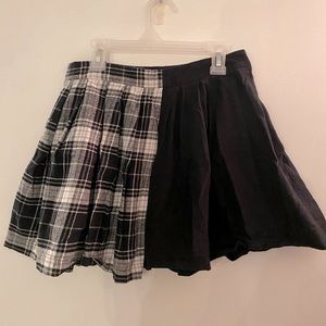 Half Black, Half Plaid Mini Skirt, Small